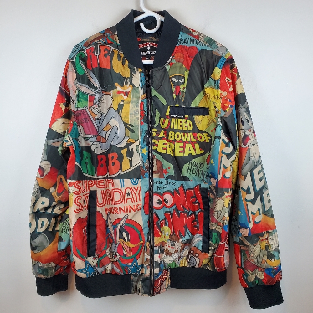 Members Only Looney Tunes Bugs Bunny Bomber Jacket Size Large Daffy Duck Cartoon